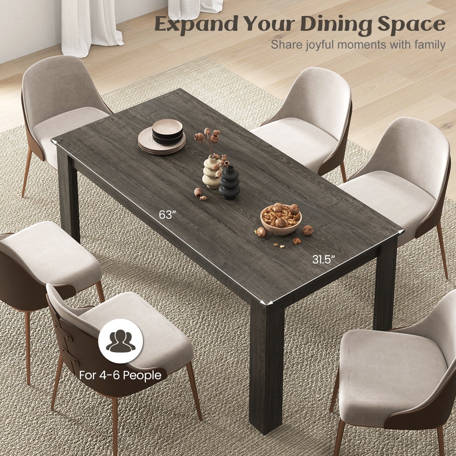 63 Inch Rectangular Modern Dining Kitchen Table, Gray Dining Tables   at Gallery Canada