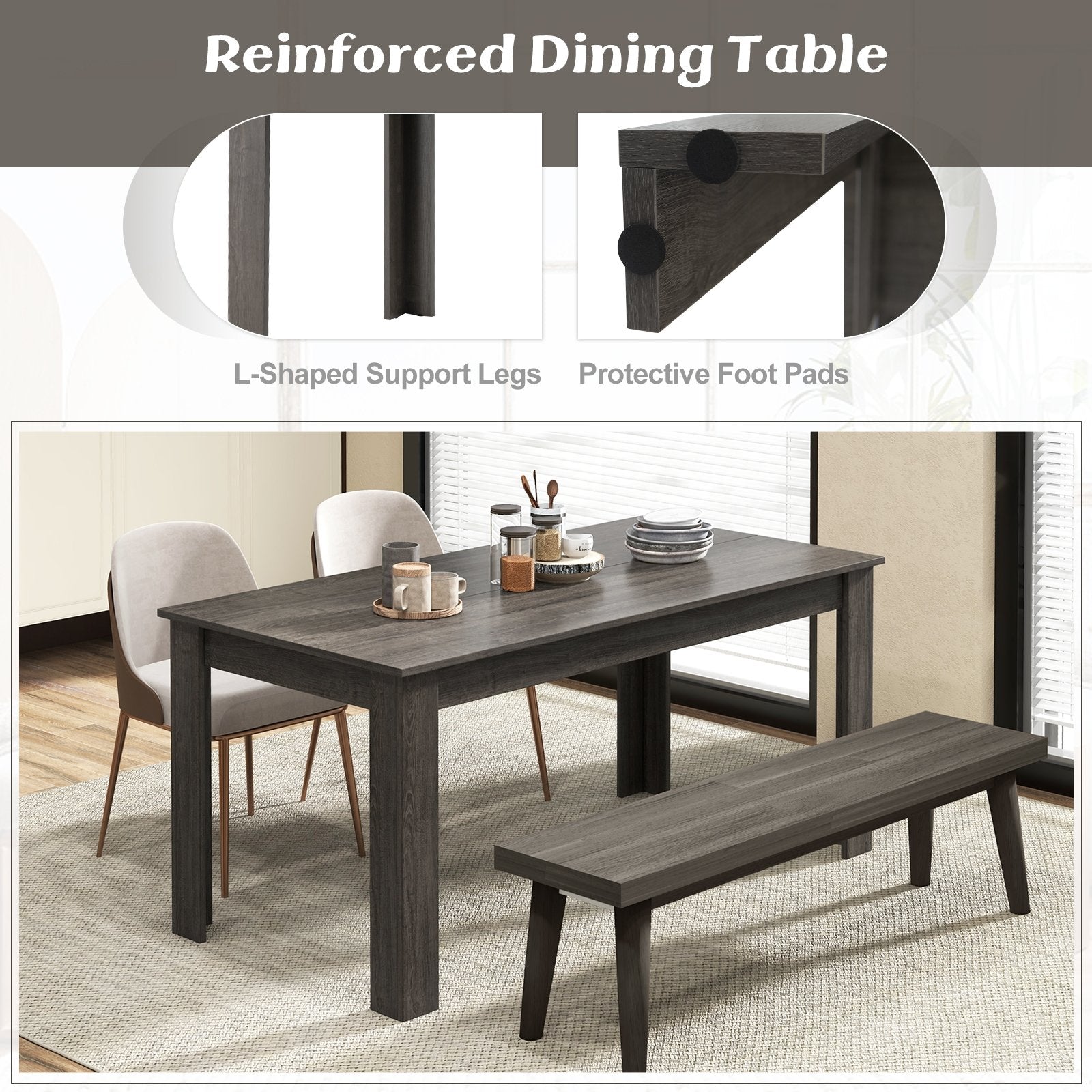 63 Inch Rectangular Modern Dining Kitchen Table, Gray Dining Tables   at Gallery Canada