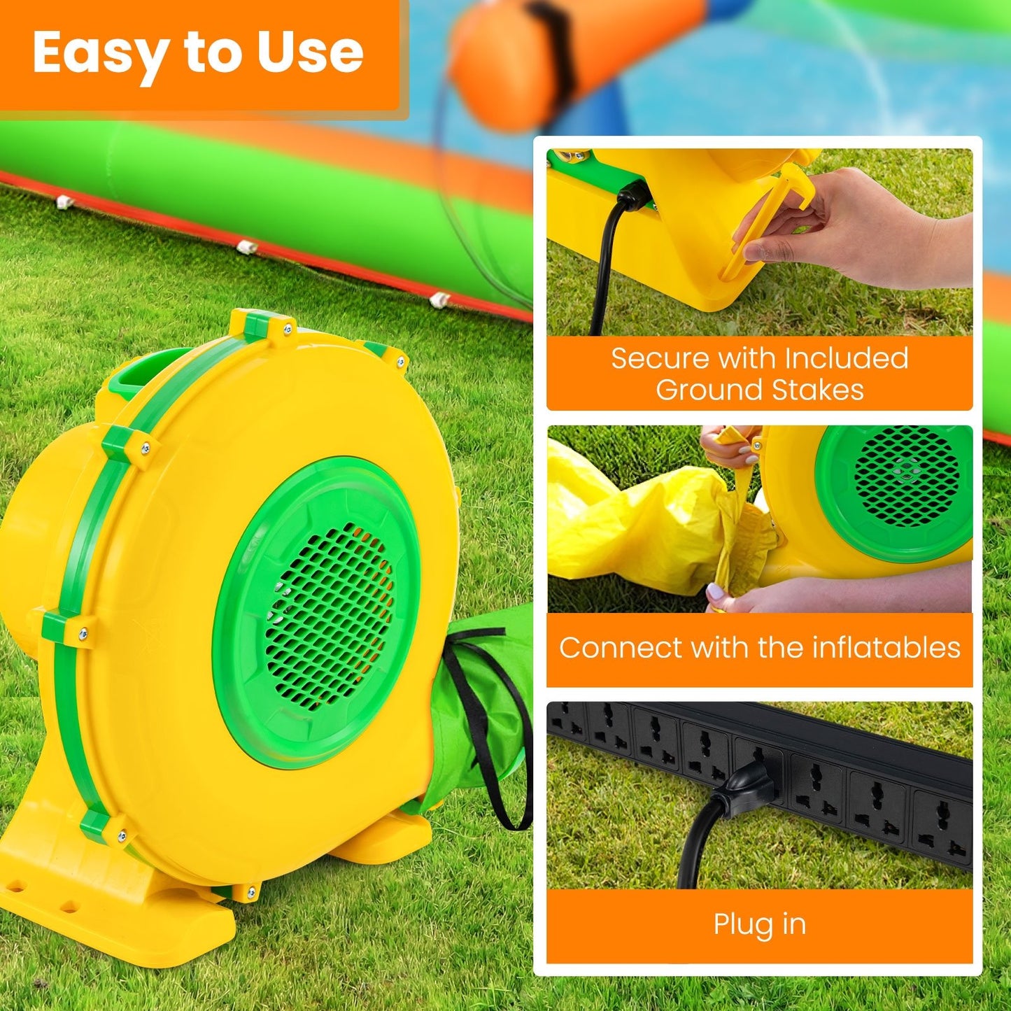 Air Blower Air Pump Fan with Convenient Handle and Ground Stakes-950W, Yellow Air Blowers   at Gallery Canada