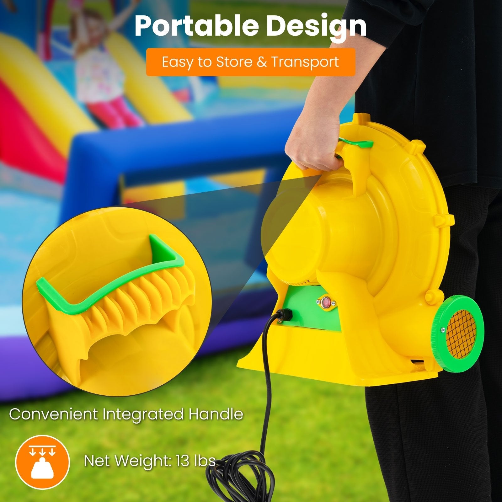 Air Blower Air Pump Fan with Convenient Handle and Ground Stakes-680W, Yellow Air Blowers   at Gallery Canada