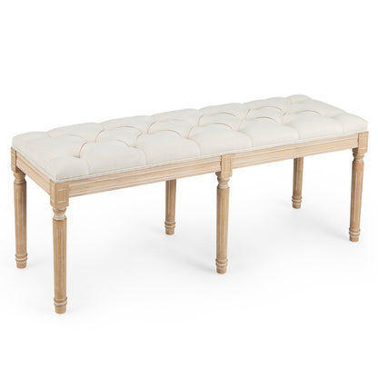 French Vintage Entryway Bench 47" Upholstered Dining Bench, Beige Ottomans   at Gallery Canada