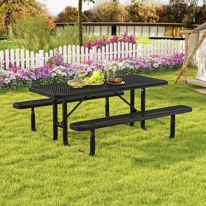 Outdoor Picnic Table and Bench Set for 8 Person with Seats and Mesh Grid, Black Picnic Tables   at Gallery Canada