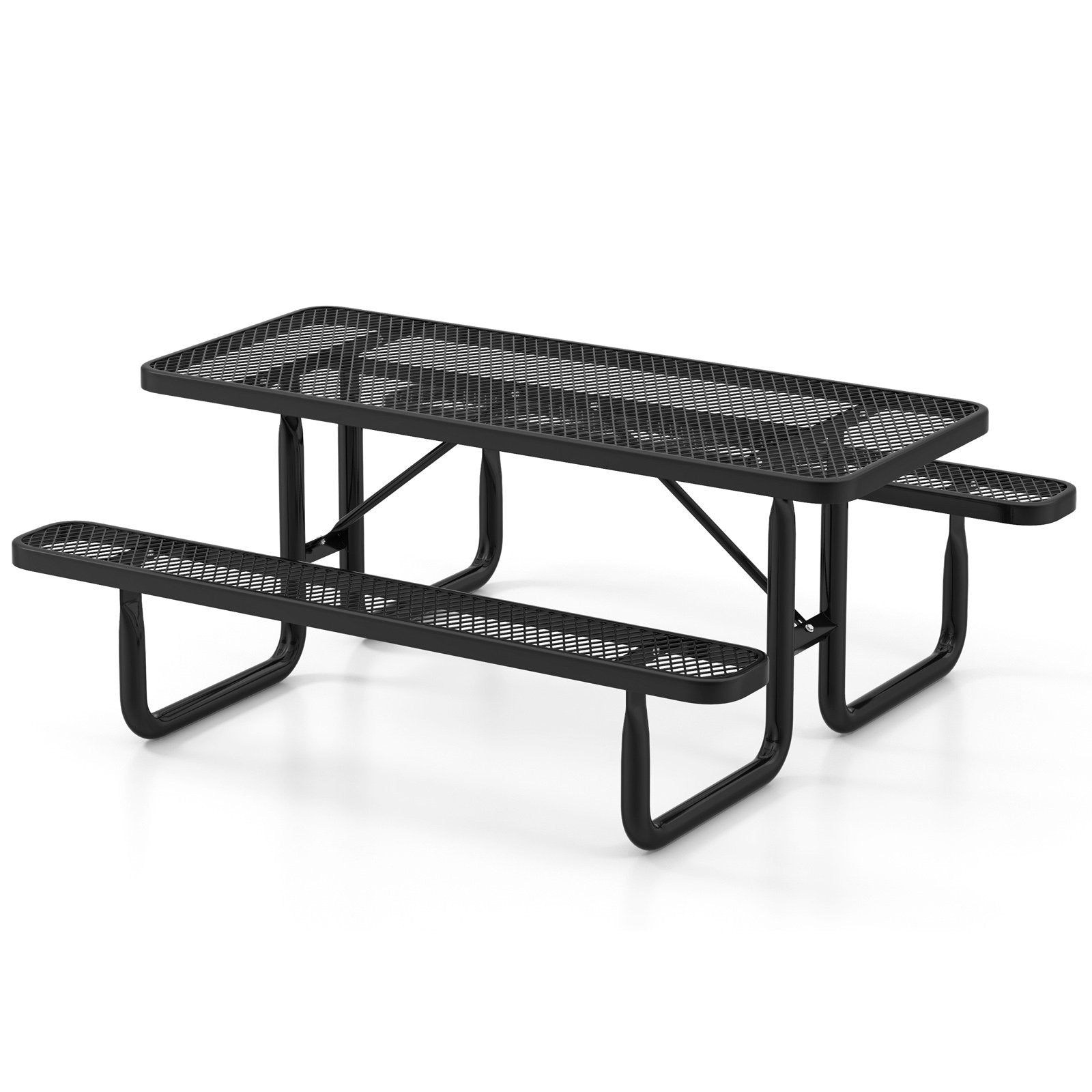 Outdoor Picnic Table and Bench Set for 8 Person with Seats and Mesh Grid, Black Picnic Tables   at Gallery Canada