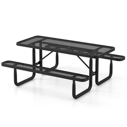 Outdoor Picnic Table and Bench Set for 8 Person with Seats and Mesh Grid, Black Picnic Tables   at Gallery Canada