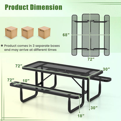 Outdoor Picnic Table and Bench Set for 8 Person with Seats and Mesh Grid, Black Picnic Tables   at Gallery Canada