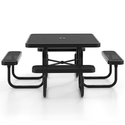 Square Picnic Table and Bench for 8 Person with Seats and Umbrella Hole, Black Picnic Tables   at Gallery Canada