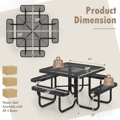 Square Picnic Table and Bench for 8 Person with Seats and Umbrella Hole, Black Picnic Tables   at Gallery Canada