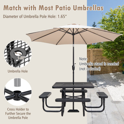 Square Picnic Table and Bench for 8 Person with Seats and Umbrella Hole, Black Picnic Tables   at Gallery Canada