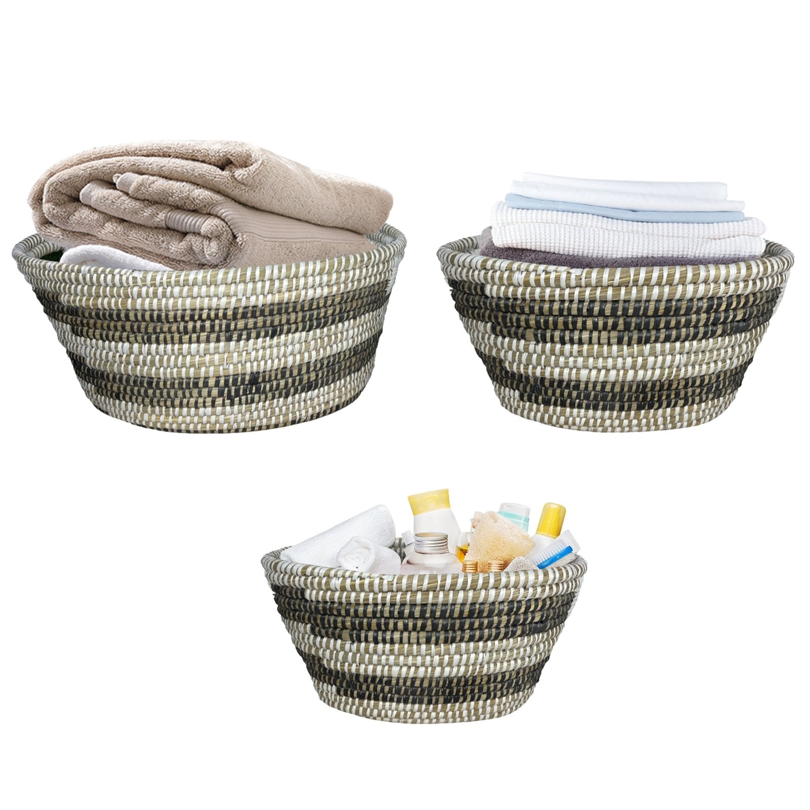 Natural Canes Grass Baskets Stackable Storage Bins Set of 3 with Hollowed Handles Laundry Baskets   at Gallery Canada