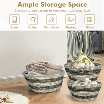 Natural Canes Grass Baskets Stackable Storage Bins Set of 3 with Hollowed Handles Laundry Baskets   at Gallery Canada