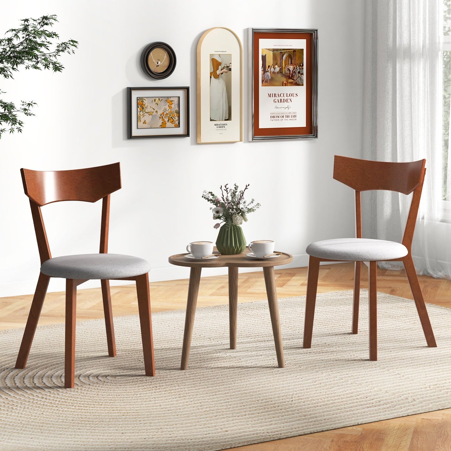 Wooden Dining Chair Set of 2 with Rubber Wood Legs and Padded Seat Cushion, Gray Dining Chairs   at Gallery Canada