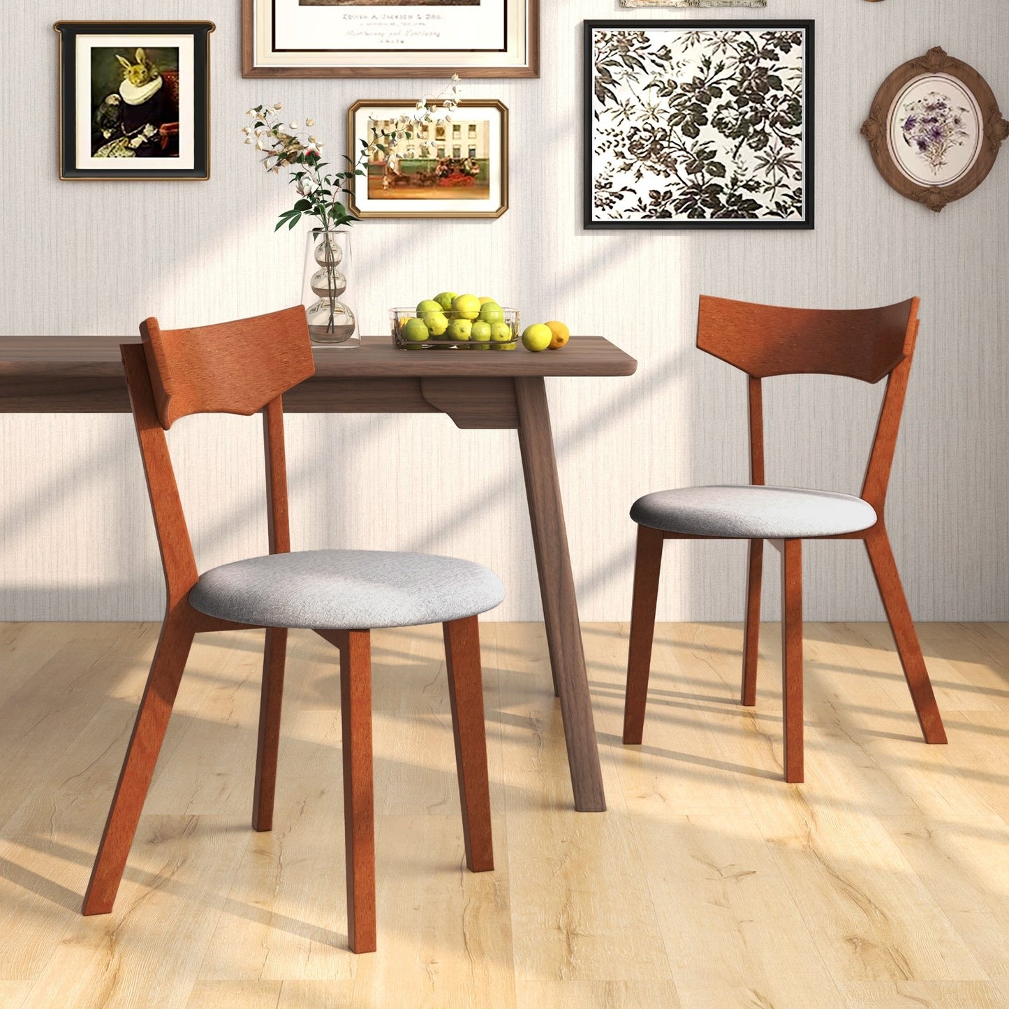 Wooden Dining Chair Set of 2 with Rubber Wood Legs and Padded Seat Cushion, Gray Dining Chairs   at Gallery Canada