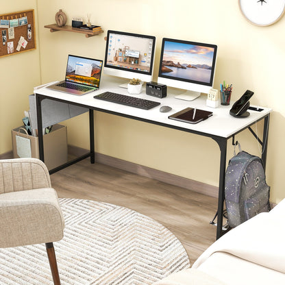 60 Inch Computer Desk with Charging Station Storage Bag, White Computer Desks   at Gallery Canada