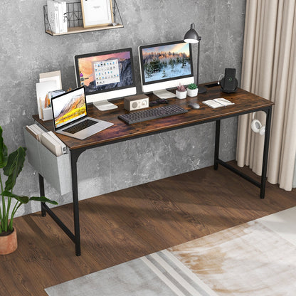 60 Inch Computer Desk with Charging Station Storage Bag, Rustic Brown Computer Desks   at Gallery Canada