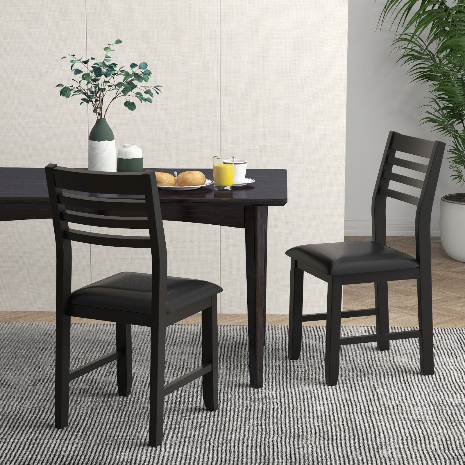 Wooden Dining Chair Set of 2 with Rubber Wood Frame  Padded Cushion and Ladder Back, Black Dining Chairs   at Gallery Canada