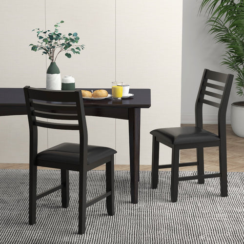 Wooden Dining Chair Set of 2 with Rubber Wood Frame  Padded Cushion and Ladder Back, Black