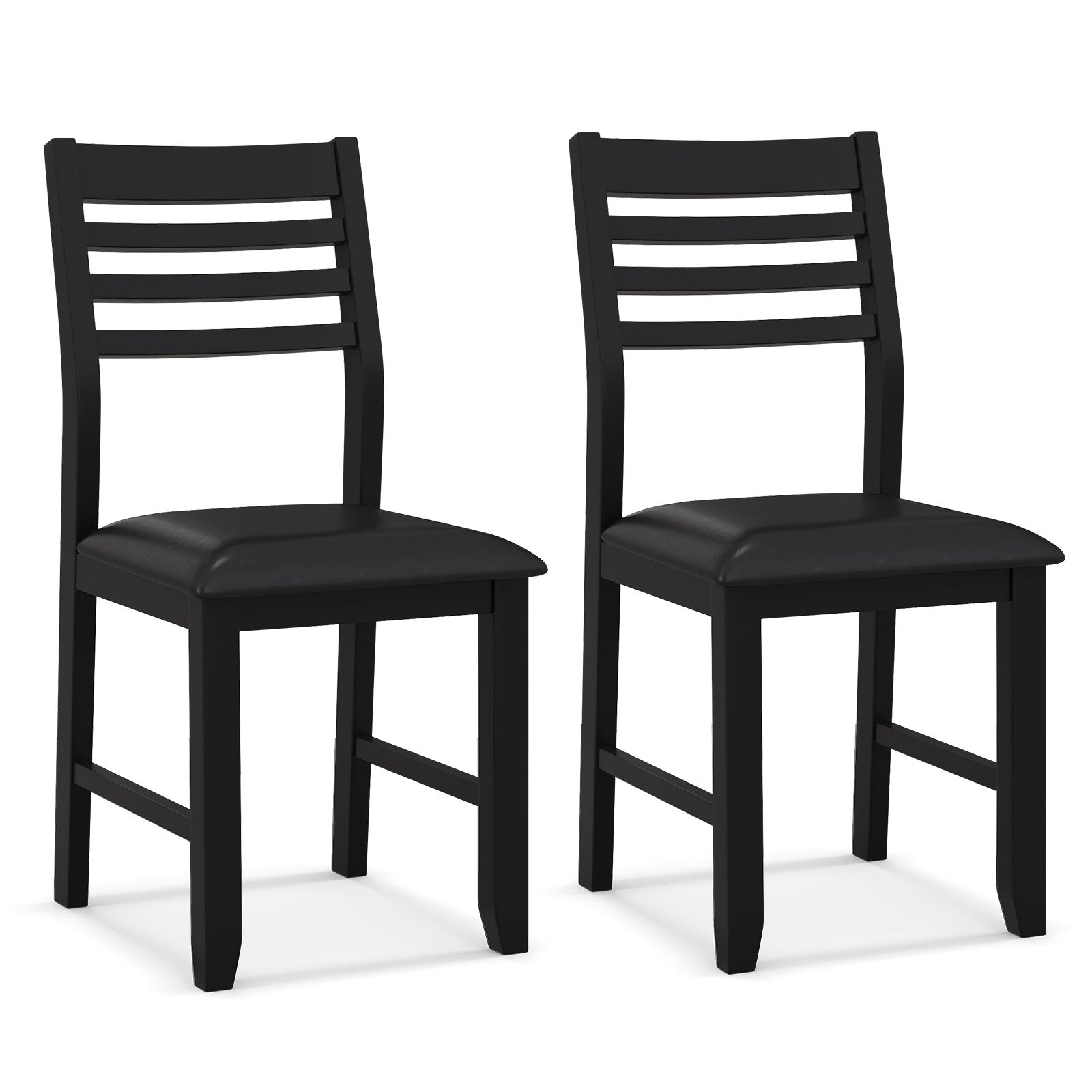 Wooden Dining Chair Set of 2 with Rubber Wood Frame  Padded Cushion and Ladder Back, Black Dining Chairs   at Gallery Canada