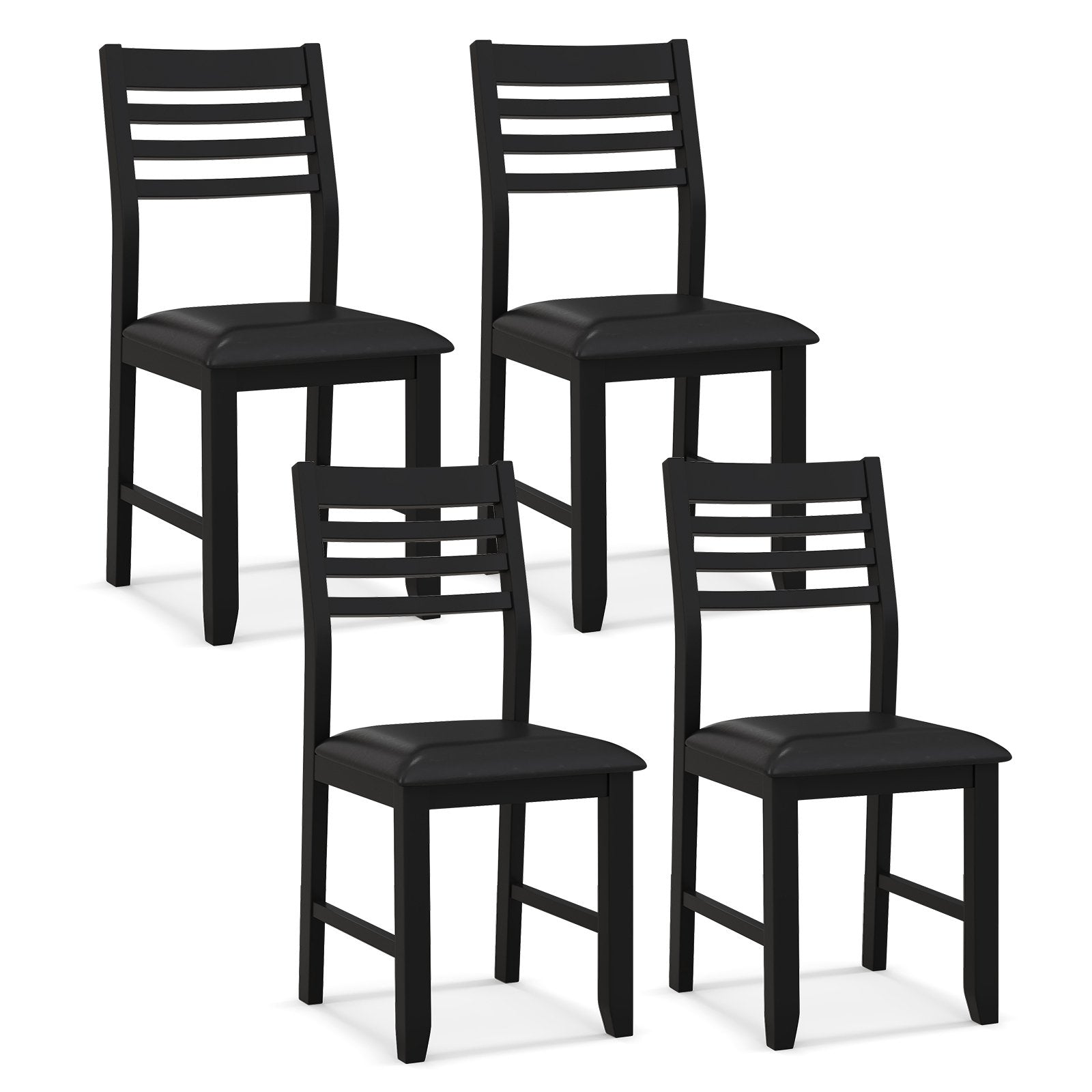 Wooden Dining Chair Set of 2 with Rubber Wood Frame  Padded Cushion and Ladder Back, Black Dining Chairs   at Gallery Canada