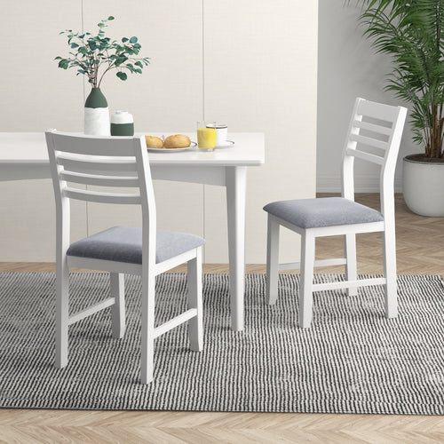 Wooden Dining Chair Set of 2 with Rubber Wood Frame  Padded Cushion and Ladder Back, White