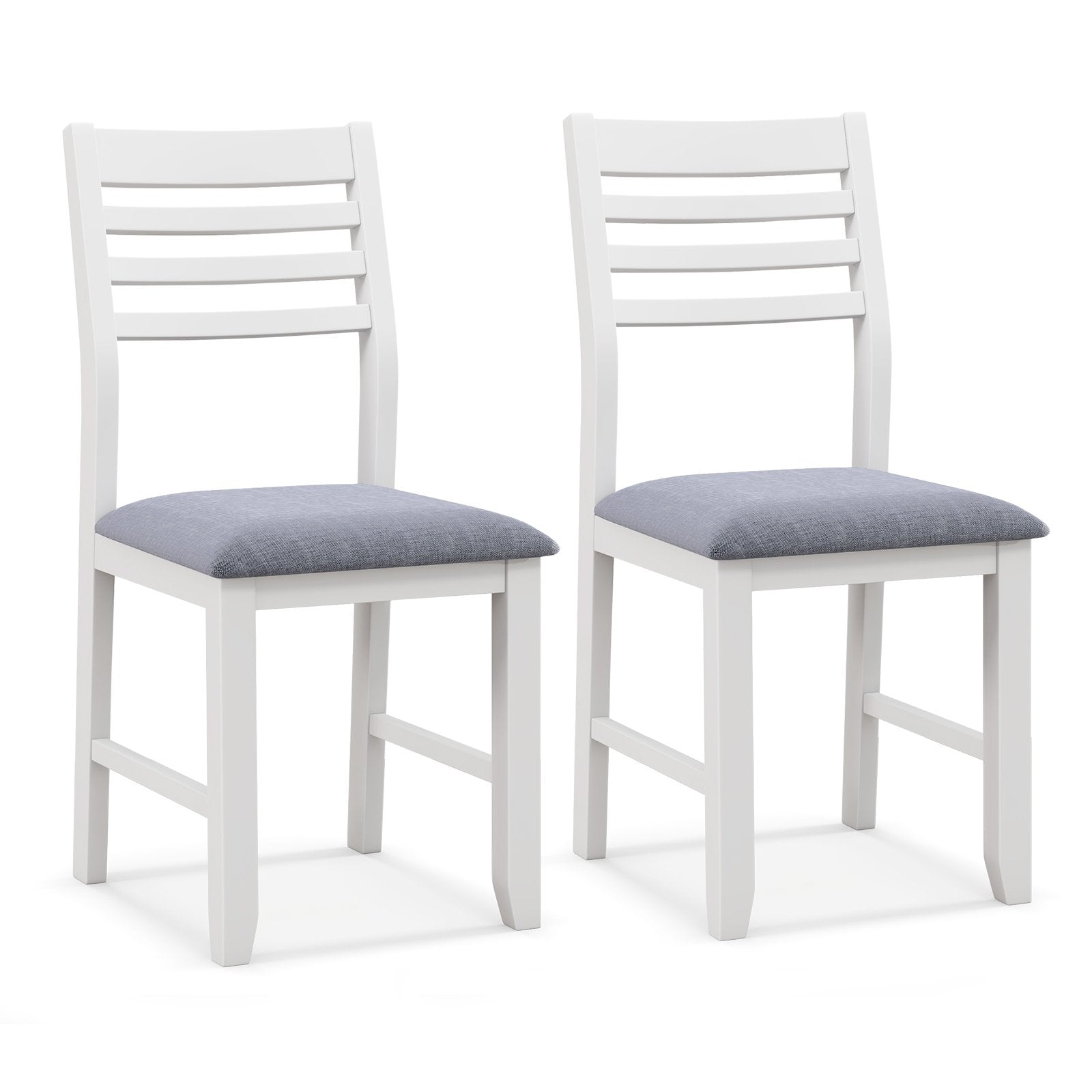 Wooden Dining Chair Set of 2 with Rubber Wood Frame  Padded Cushion and Ladder Back, White Dining Chairs   at Gallery Canada