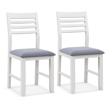 Wooden Dining Chair Set of 2 with Rubber Wood Frame  Padded Cushion and Ladder Back, White Dining Chairs   at Gallery Canada