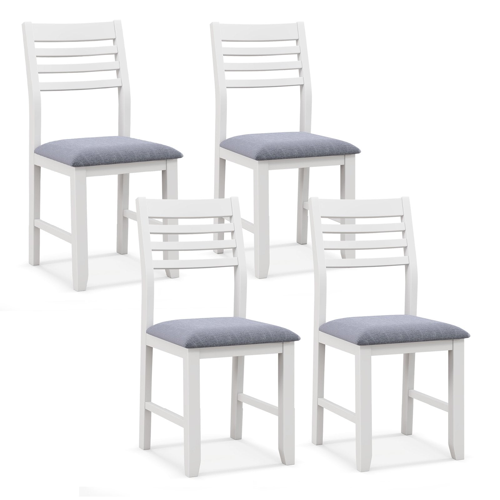 Wooden Dining Chair Set of 2 with Rubber Wood Frame  Padded Cushion and Ladder Back, White Dining Chairs   at Gallery Canada