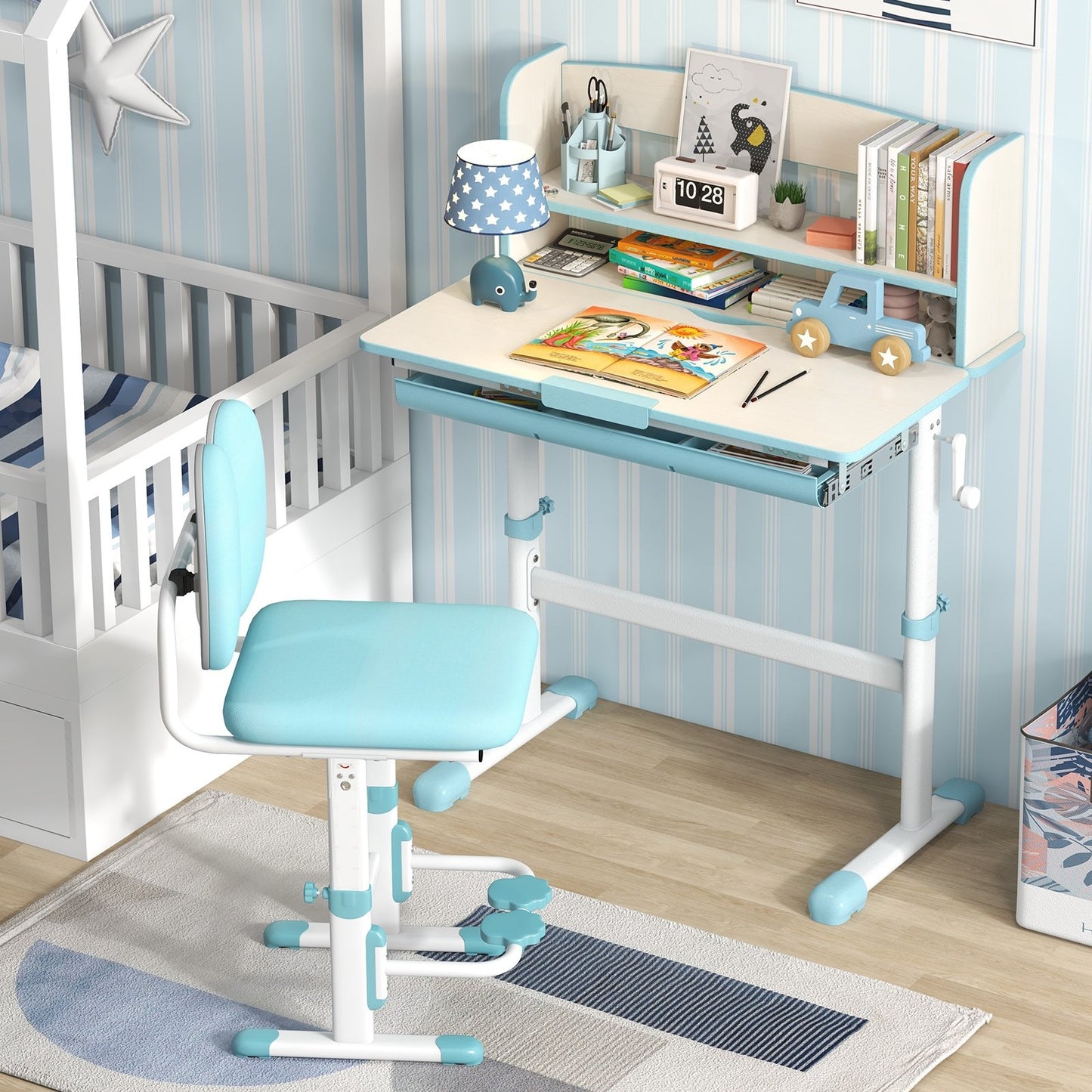 Height Adjustable Kids Study Desk with Tilt Desktop, Blue Kids Table & Chair Sets   at Gallery Canada