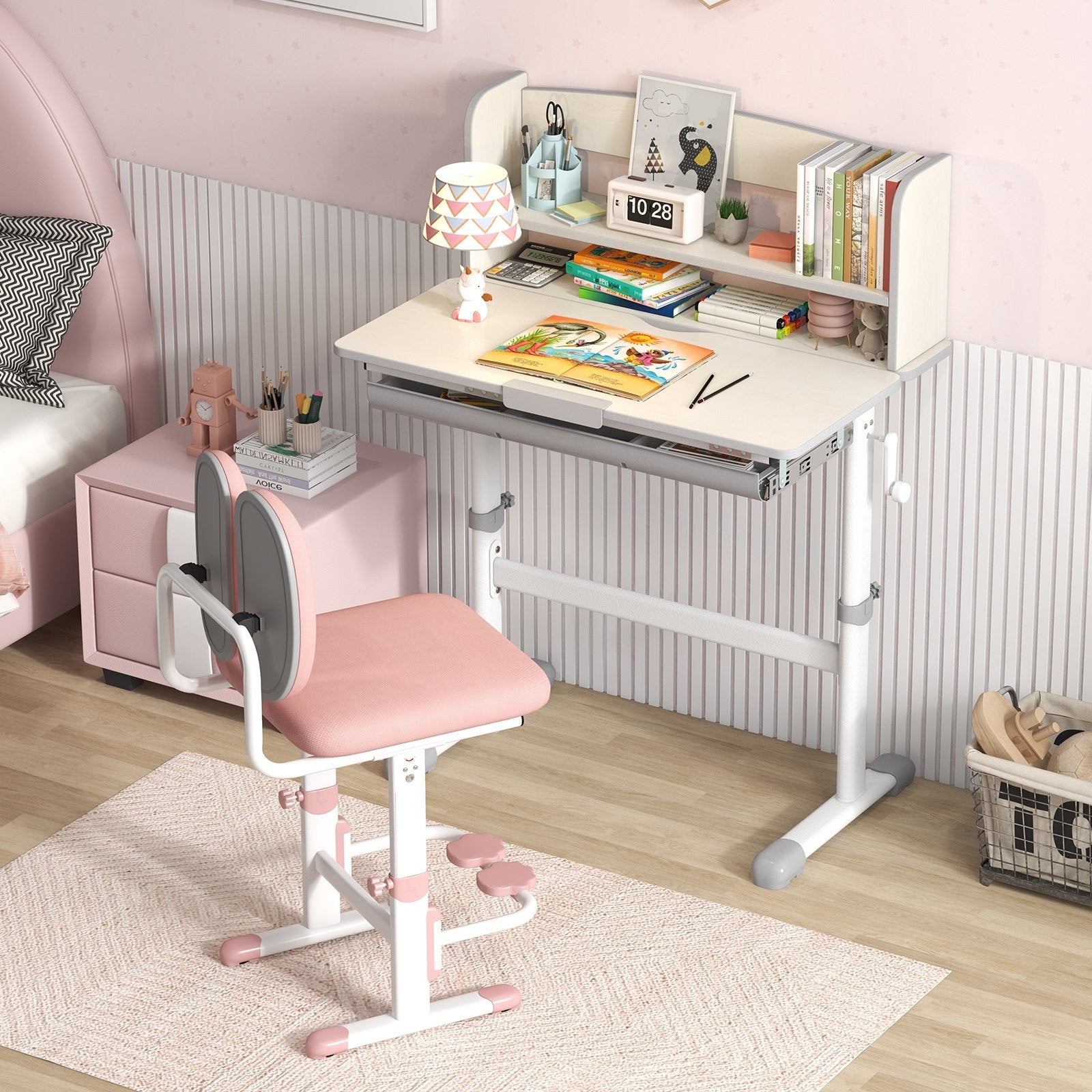 Height Adjustable Kids Study Desk with Tilt Desktop, Gray Kids Table & Chair Sets   at Gallery Canada