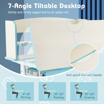 Height Adjustable Kids Study Desk with Tilt Desktop, Blue Kids Table & Chair Sets   at Gallery Canada