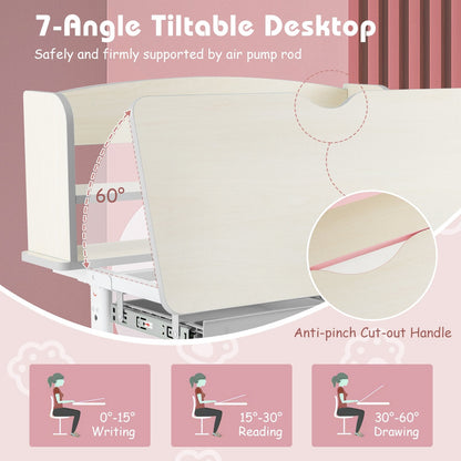 Height Adjustable Kids Study Desk with Tilt Desktop, Pink Kids Table & Chair Sets   at Gallery Canada