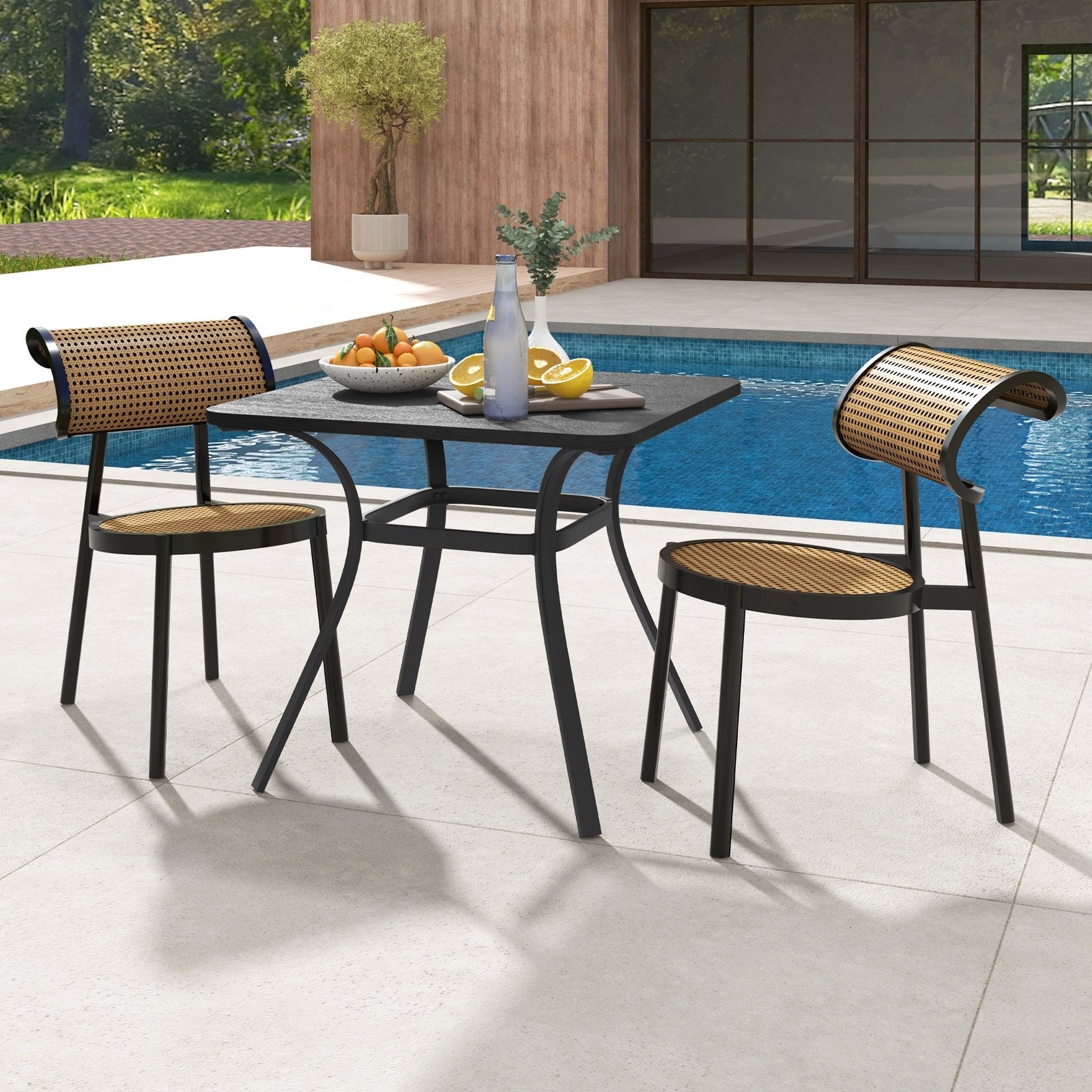 32 Inch Patio Dining Table Metal Square Table for Dining with 4 Curved Legs, Gray - Gallery Canada