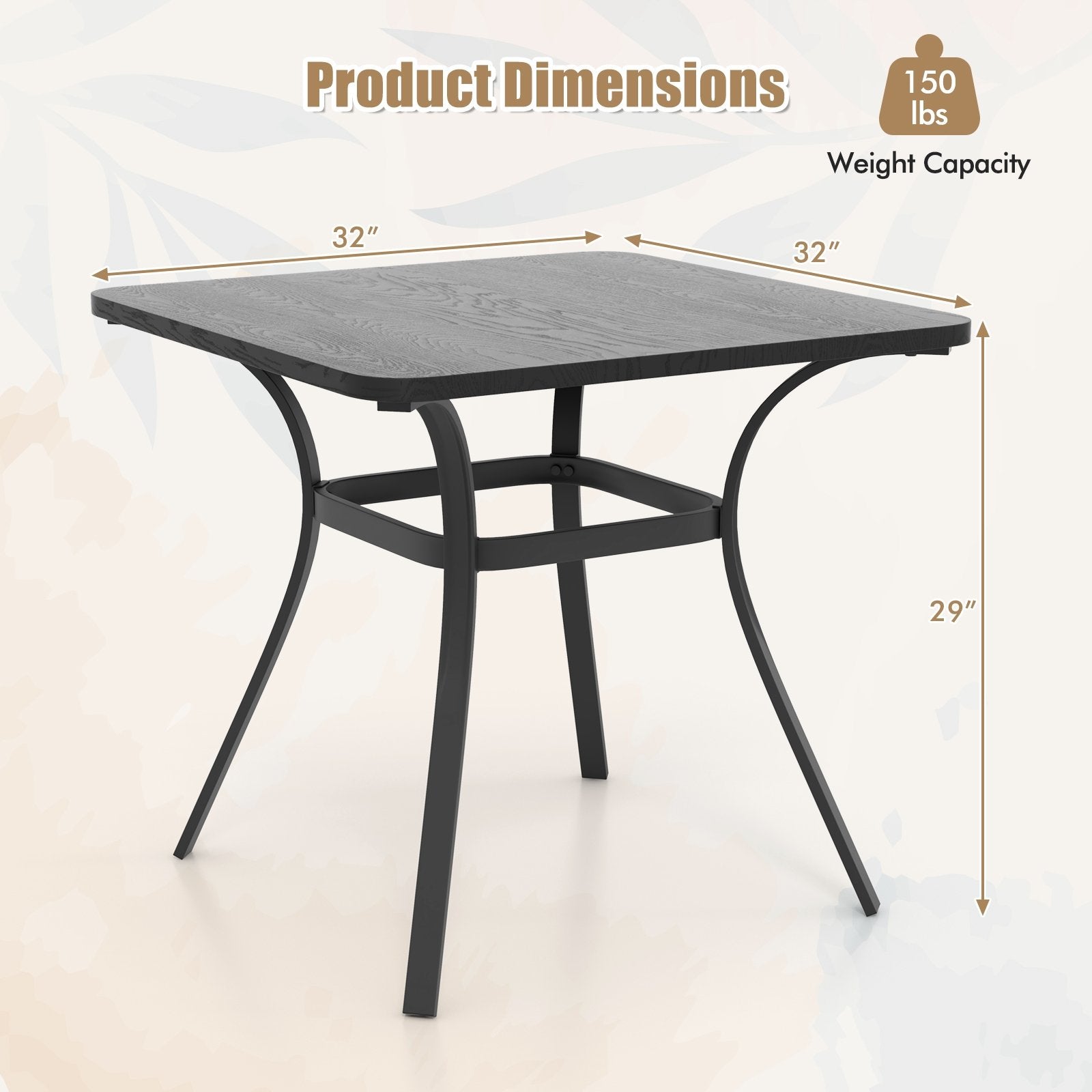 32 Inch Patio Dining Table Metal Square Table for Dining with 4 Curved Legs, Gray Patio Dining Tables   at Gallery Canada