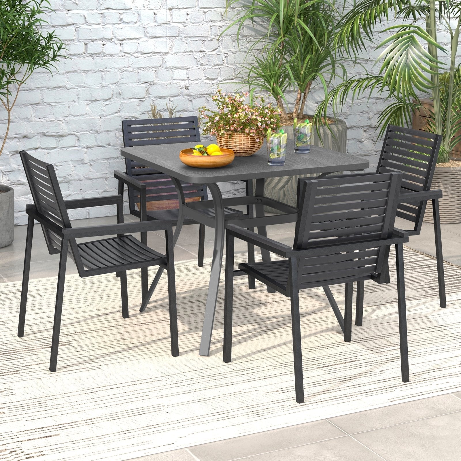 32 Inch Patio Dining Table Metal Square Table for Dining with 4 Curved Legs, Gray Patio Dining Tables   at Gallery Canada