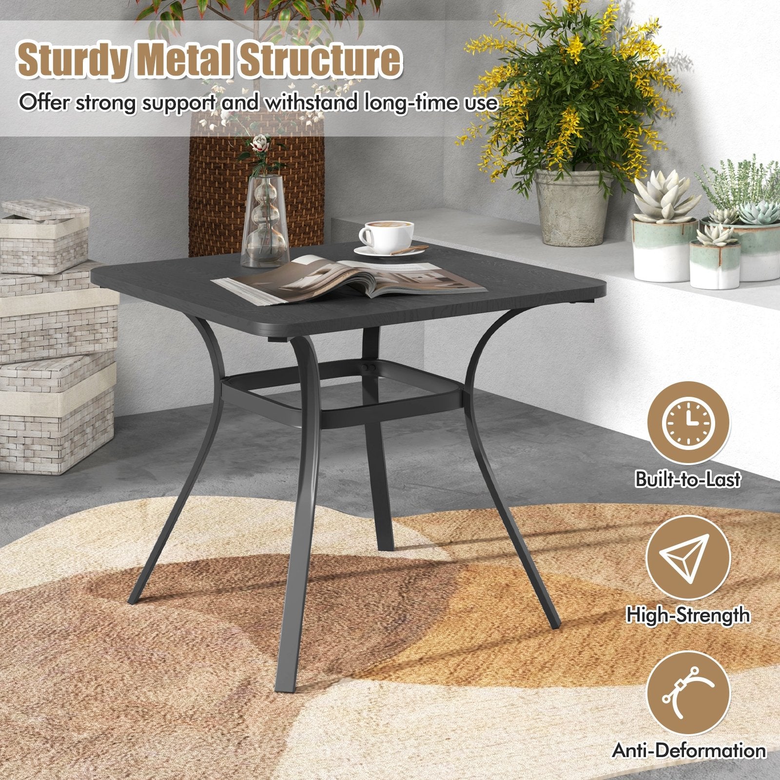 32 Inch Patio Dining Table Metal Square Table for Dining with 4 Curved Legs, Gray - Gallery Canada