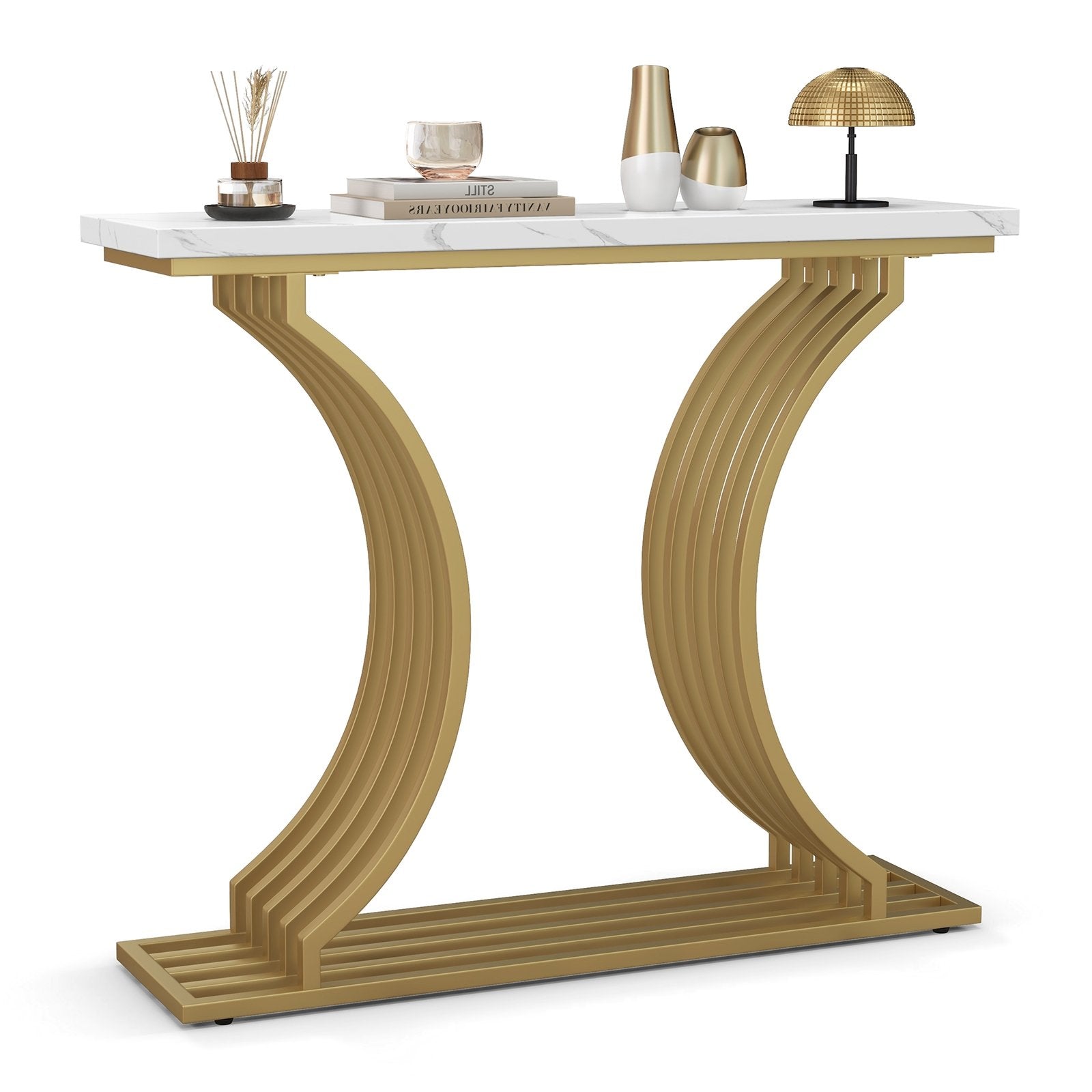 39-Inch Gold Entryway Table Modern Console Table with Faux Marble Tabletop, Golden Console Tables   at Gallery Canada