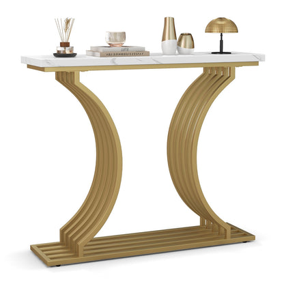 39-Inch Gold Entryway Table Modern Console Table with Faux Marble Tabletop, Golden Console Tables   at Gallery Canada