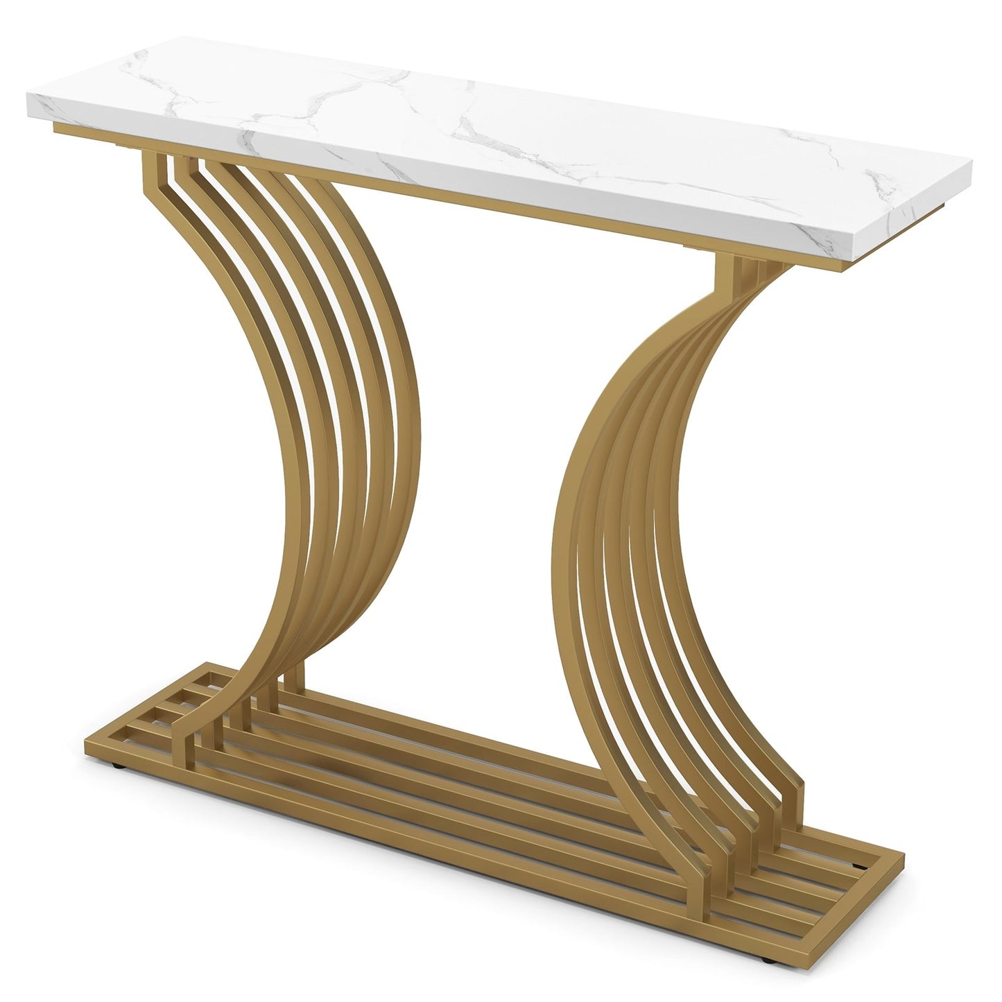 39-Inch Gold Entryway Table Modern Console Table with Faux Marble Tabletop, Golden Console Tables   at Gallery Canada