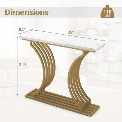 39-Inch Gold Entryway Table Modern Console Table with Faux Marble Tabletop, Golden Console Tables   at Gallery Canada