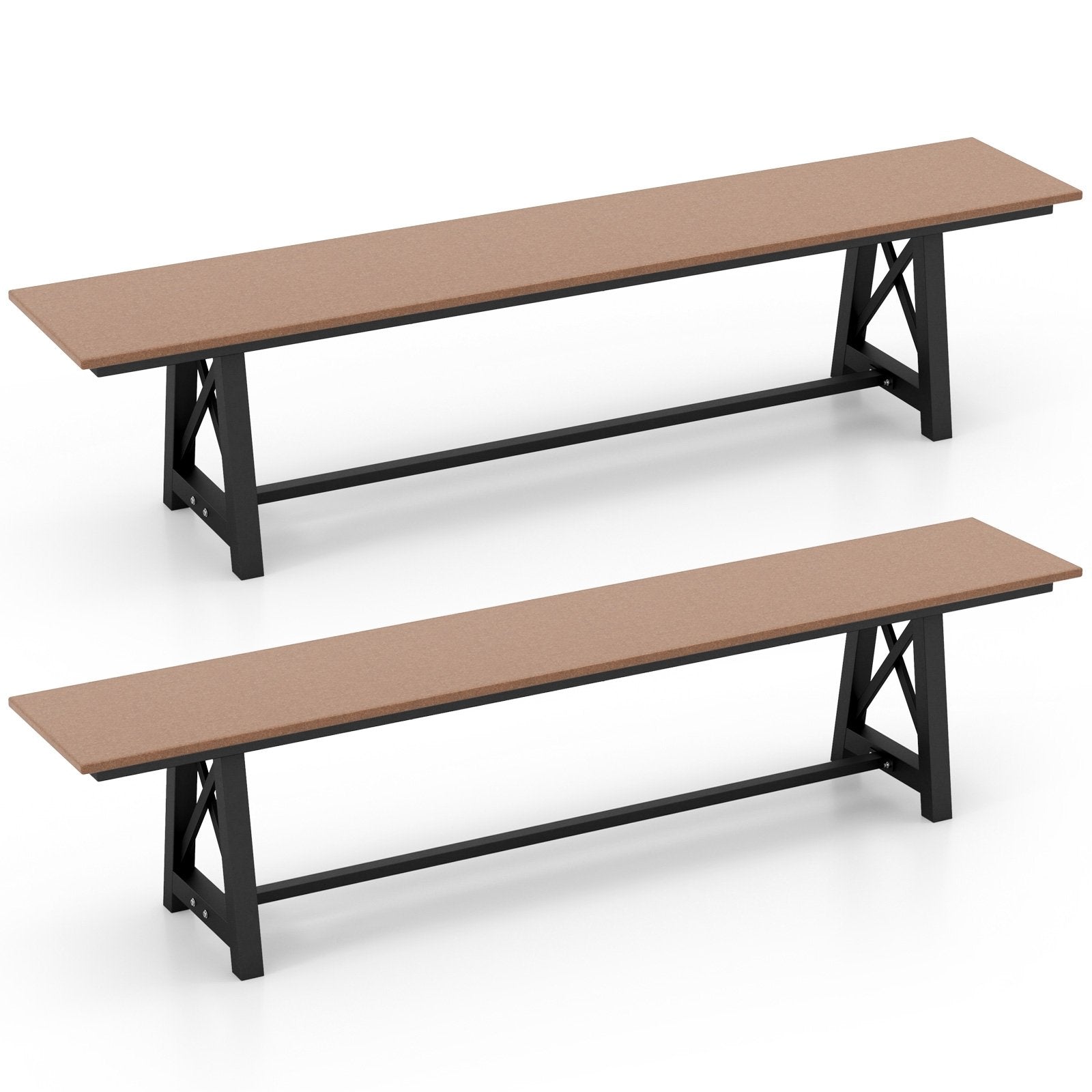 3-4 Person Outdoor HDPE Bench with Metal Frame, Brown Outdoor Benches   at Gallery Canada