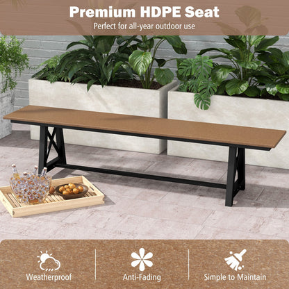 3-4 Person Outdoor HDPE Bench with Metal Frame, Brown Outdoor Benches   at Gallery Canada