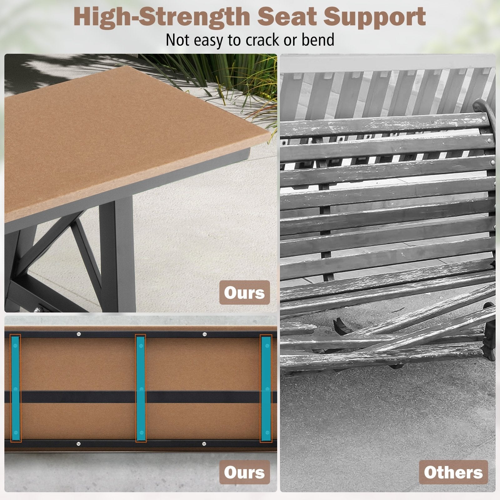 3-4 Person Outdoor HDPE Bench with Metal Frame, Brown Outdoor Benches   at Gallery Canada