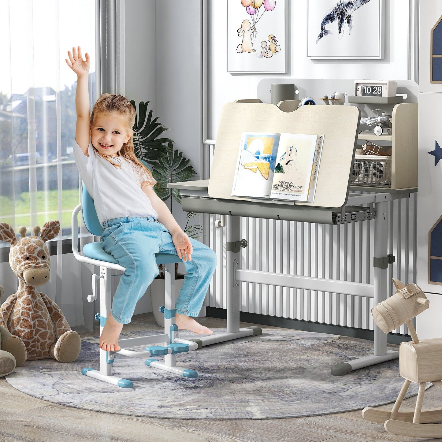 Height Adjustable Kids Study Desk with Tilt Desktop for 3-12 Years Old, Gray Kids Table & Chair Sets   at Gallery Canada