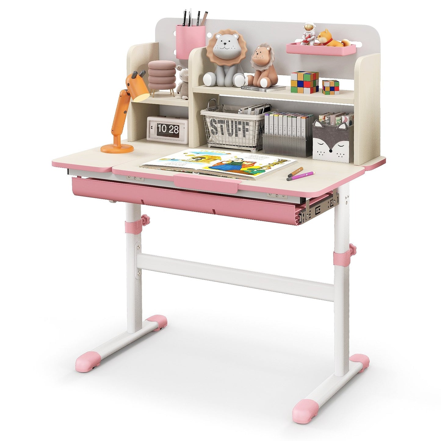 Height Adjustable Kids Study Desk with Tilt Desktop for 3-12 Years Old, Pink Kids Table & Chair Sets   at Gallery Canada