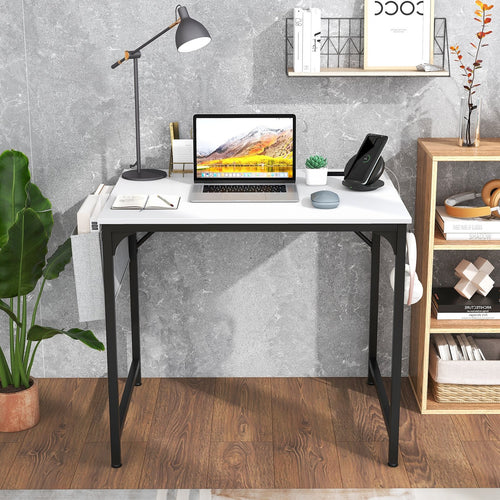 32 Inch Computer Desk Small Home Office Desk with Charging Station, White