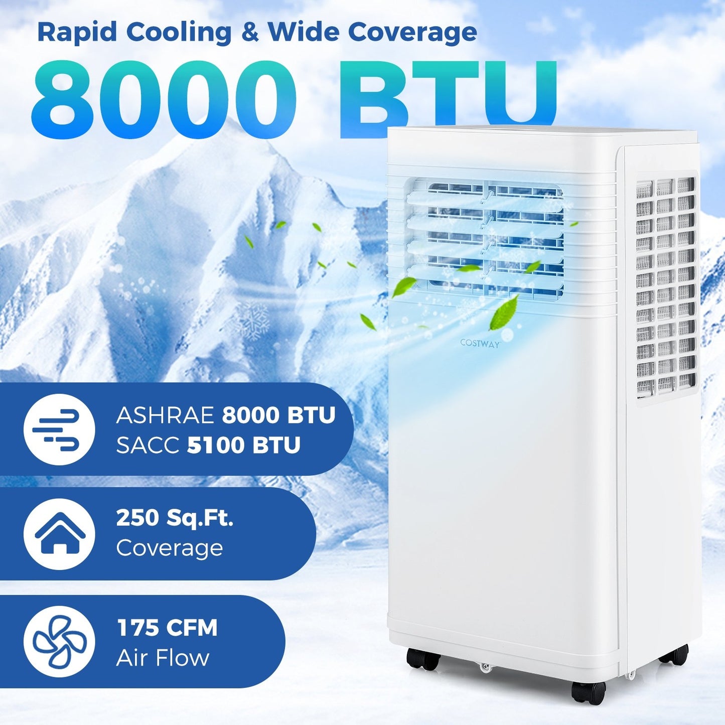 Portable Air Conditioner 8000/9000 BTU 3 in 1 AC Unit with Fan and Dehumidifier-8000 BTU, White Portable Air Conditioners   at Gallery Canada