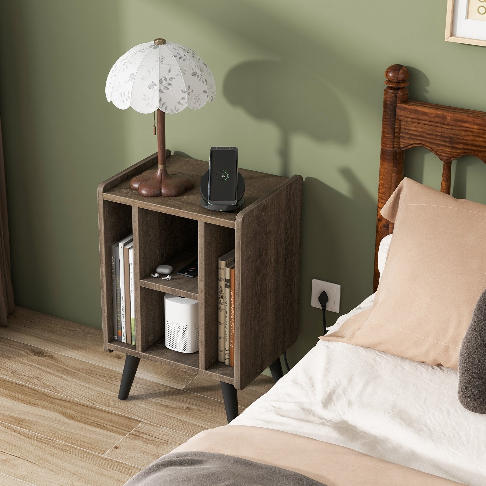 Vinyl Record Storage Turntable Stand with 4 Open Shelves, Gray File Cabinets   at Gallery Canada