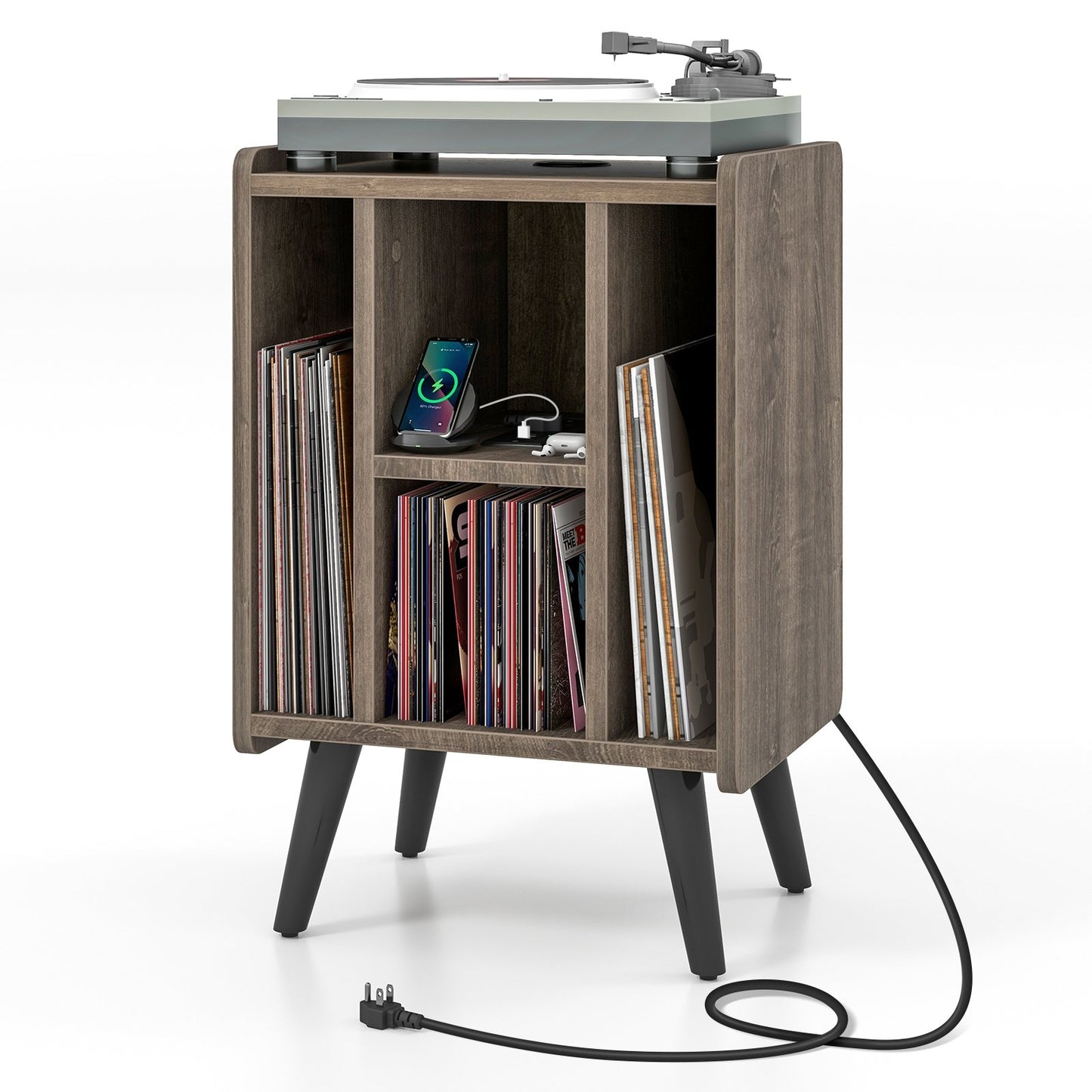 Vinyl Record Storage Turntable Stand with 4 Open Shelves, Gray File Cabinets   at Gallery Canada