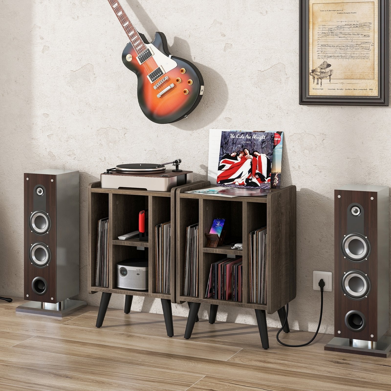 Vinyl Record Storage Turntable Stand with 4 Open Shelves, Gray File Cabinets   at Gallery Canada