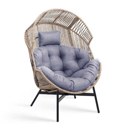 Wicker Oversized Egg Style Chair with Cushions and Headrest, Gray Outdoor Chaise Lounges   at Gallery Canada