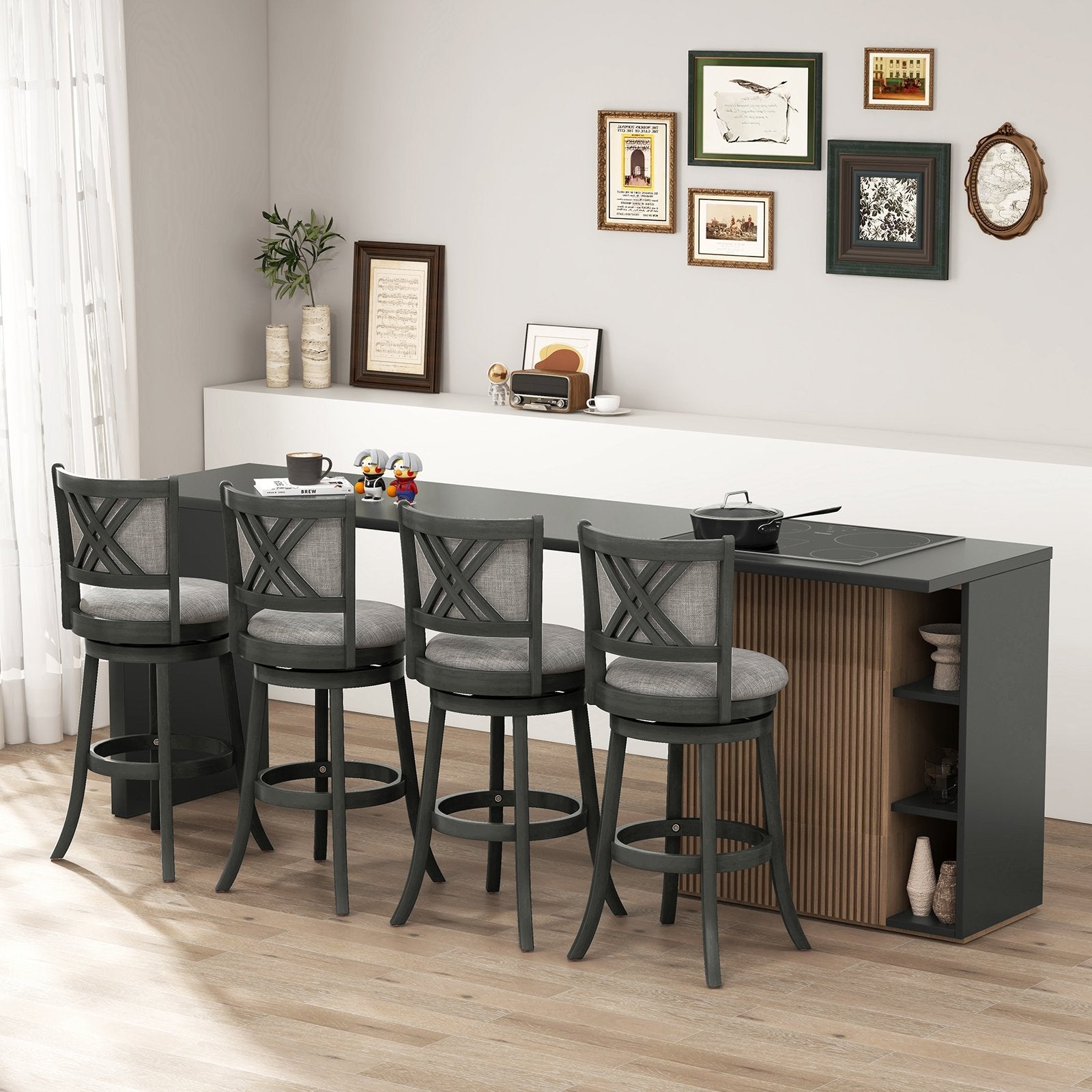 Swivel Bar Stools Set of 2 with Soft-padded Back and Seat-L, Gray Bar Stools   at Gallery Canada